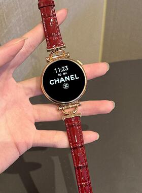 新年限定红色真皮表带适用华为GT6/5手表三星Watch18/20mm22mm