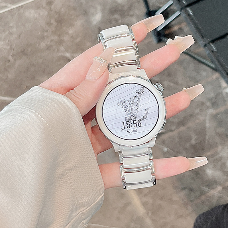 适用荣耀亲选ROSSINI2e鎏金白陶瓷表带gt6手表夏女华为GT5/GT3pro