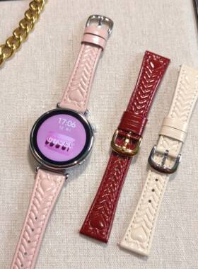 适用华为gt5真皮表带马蒙爱心压纹牛皮腕带小手腕女款gt4gt3gt2