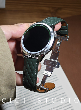 菱格头层牛皮蝴蝶扣表带适用华为GT6Pro手表Watch4Pro男腕带22mm