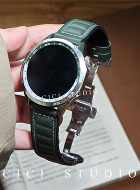 头层牛皮硅胶蝴蝶扣防汗表带适用华为GT5Pro表带Watch4Pro男22mm