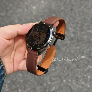 GT5手表带头层牛皮黑色磁吸扣真皮watch4适用华为手表商务男22mm