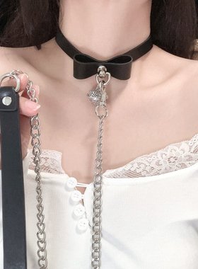 Puppy*蝴蝶结项圈女铃铛皮choker定制可刻字项链饰品牵引套装