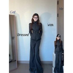 简若羽绒服黑色修身排骨内胆女短款秋冬季轻便收腰外套韩系冲锋衣