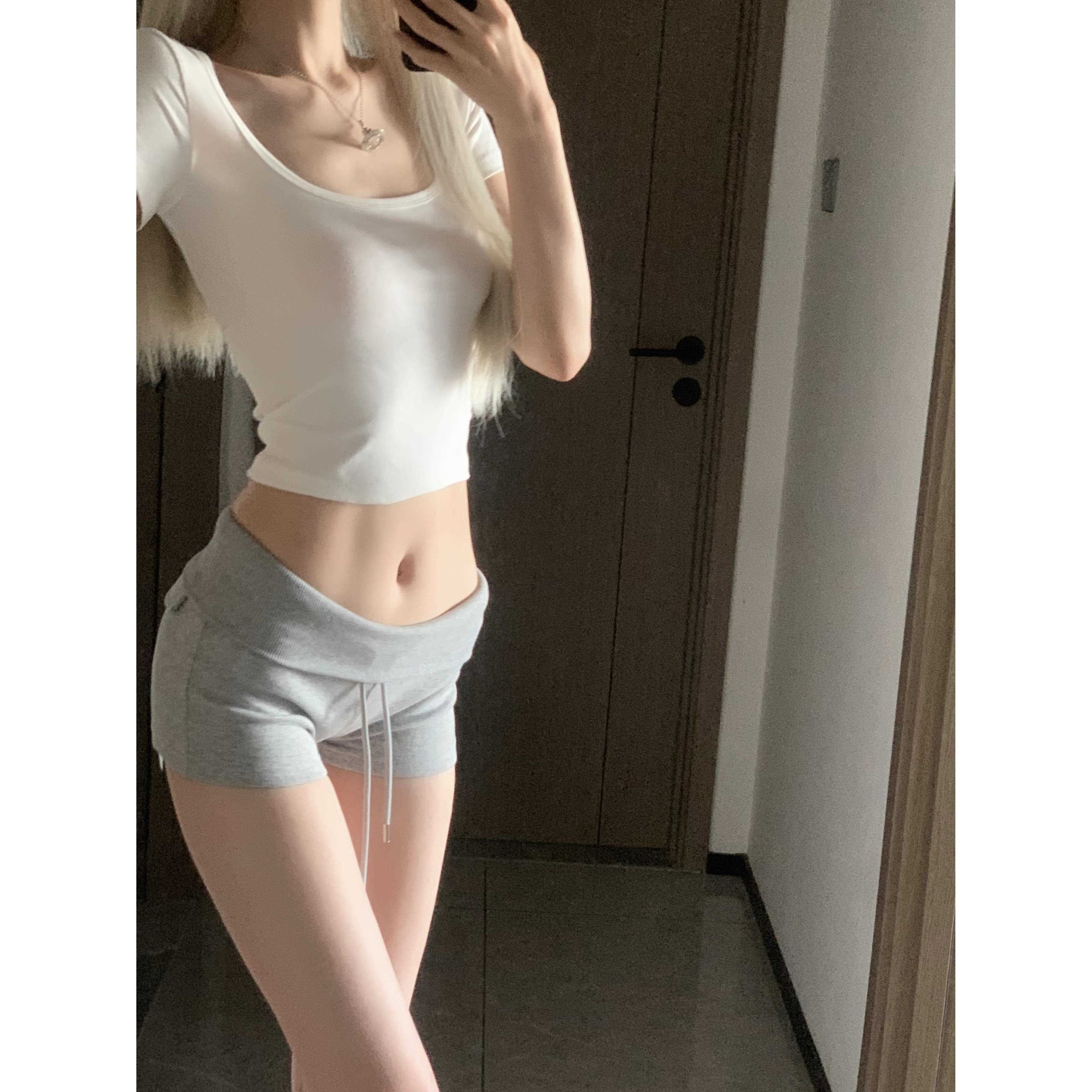 021ope腿长腰细显瘦翘臀低腰短裤纯欲修身运动裤女辣妹百搭休闲裤