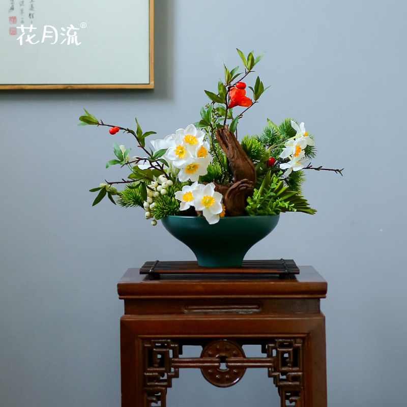 新中式高端餐桌花摆花酒店餐厅茶室客厅玄关摆设茶几装饰仿真假花