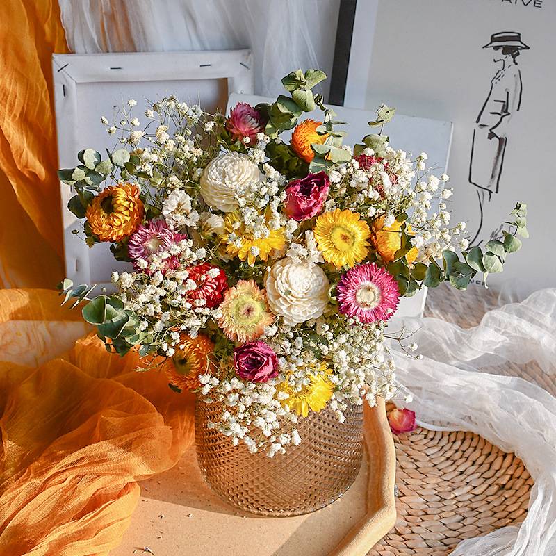 真花干花花束大束满天星永久装饰品摆件家居客厅插花玫瑰永生花