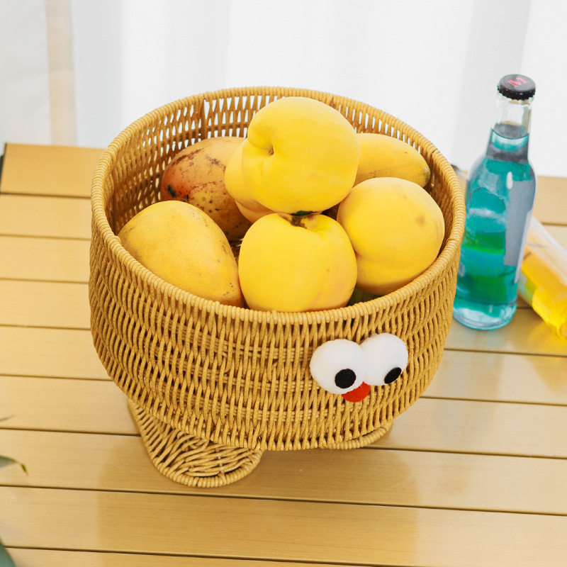 水果盘仿藤编小黄人可爱桌面编织面包篮客厅厨房置物篮零食收纳筐