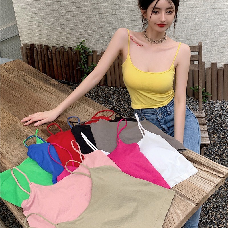 辣妹性感白色吊带背心女夏季带胸垫短款抹胸美背黑色内搭绝美上衣