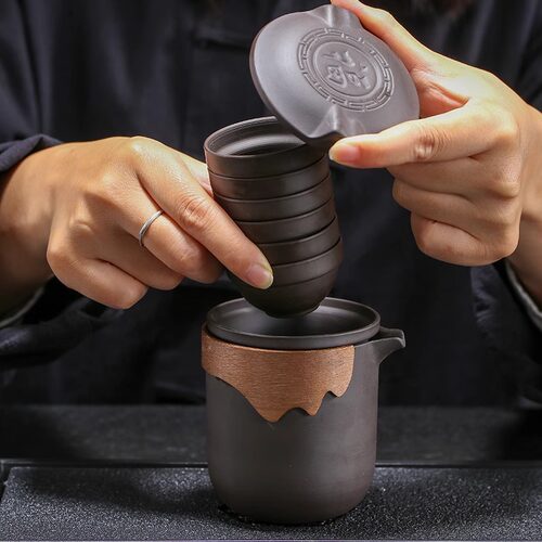 式紫砂旅行茶具功夫快客茶杯茶水分离户外茶盘商务送礼整套装