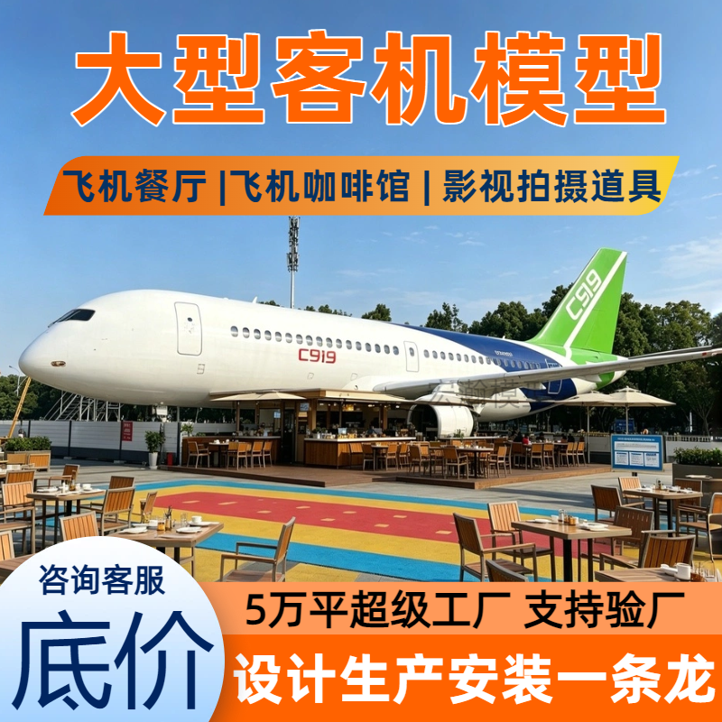 大型飞机客机模型 飞机餐厅咖啡馆飞机造型民宿商铺 驾驶模拟器