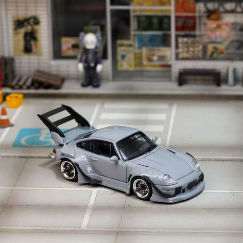 SW 保时捷RWB 993 灰色带尾翼 1:64 合金汽车模型摆件收藏