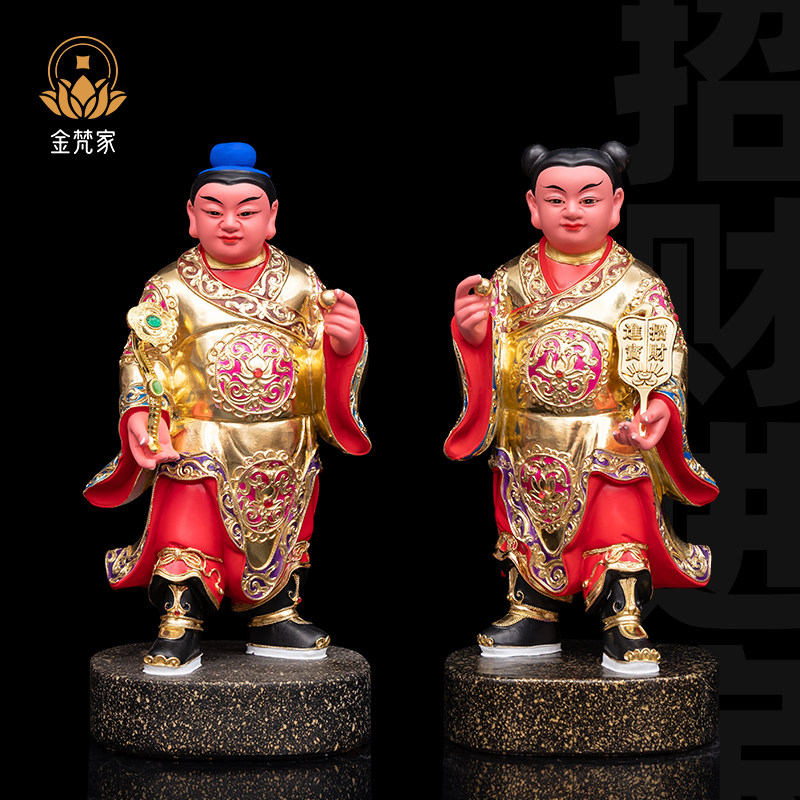 招财进宝童子神像香樟木雕贴正金精品善财童子助财运家用供奉摆件