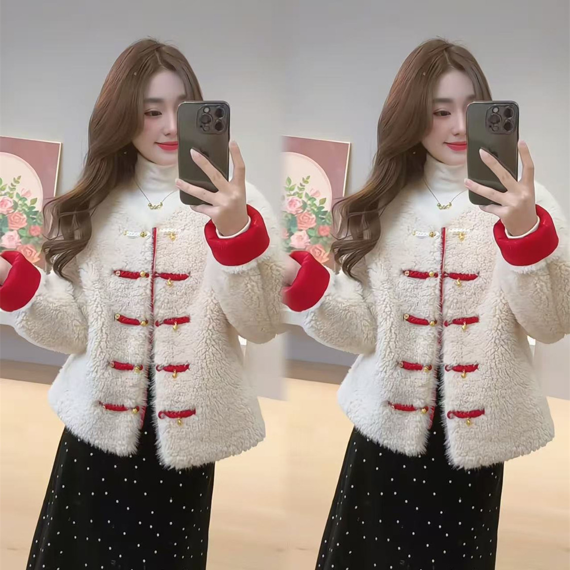 新中式国风羊羔毛短外套女2025冬季新款洋气显瘦双面穿毛毛上衣潮,女装/女士精品,短外套,淘宝优惠券,粉丝福利购,淘宝优惠卷