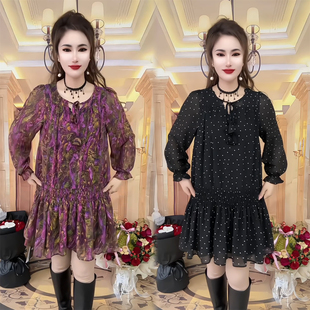 春季新款雪纺连衣裙女长袖系带显瘦减龄碎花波点气质小个子春装裙
