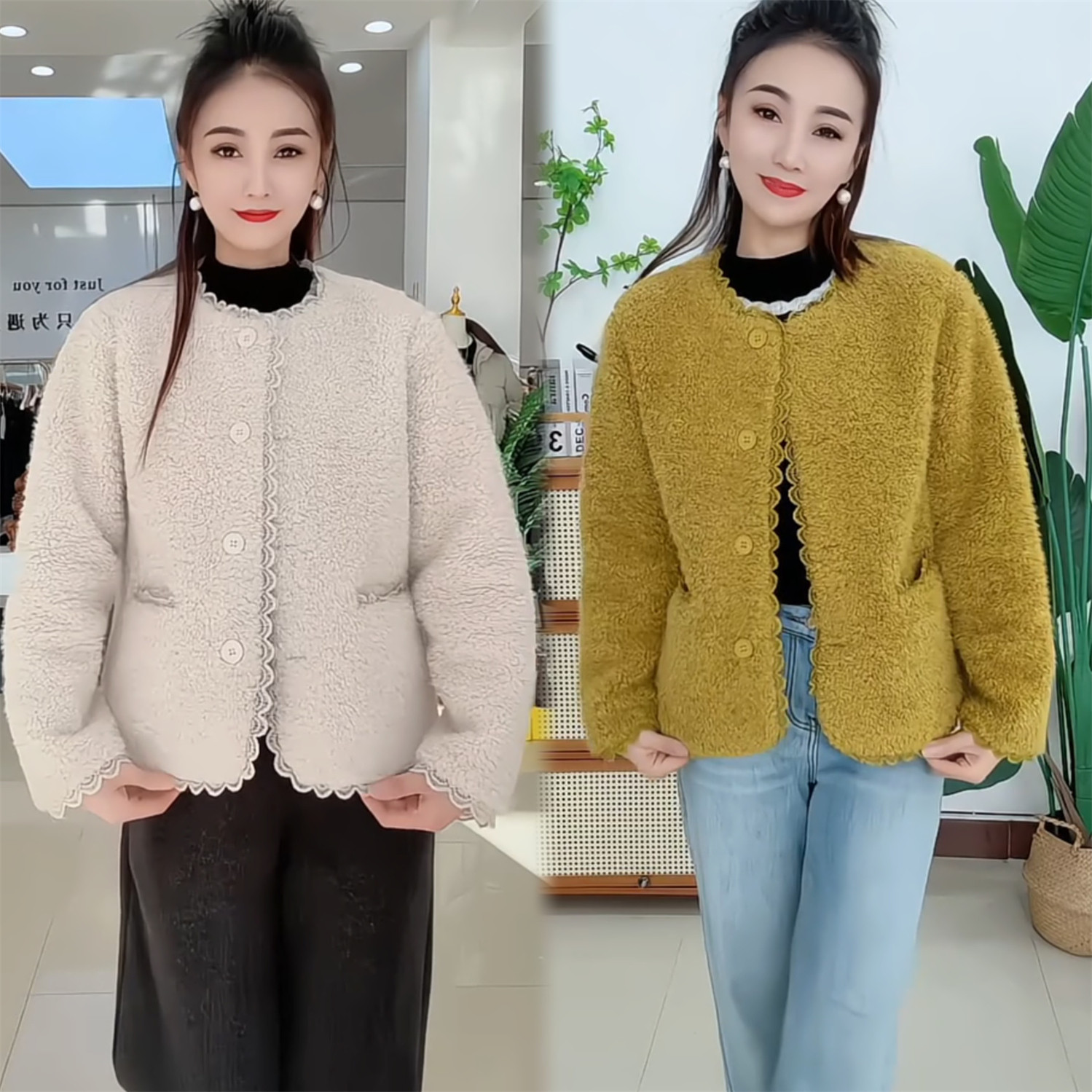 香风蕾丝拼接颗粒绒短外套秋冬2025冬季法式甜美保暖舒适圆领上衣,女装/女士精品,短外套,淘宝优惠券,粉丝福利购,淘宝优惠卷