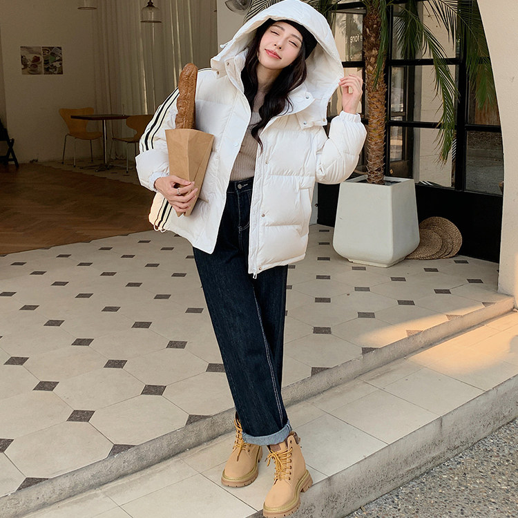 谷纪羽绒服女短款2024宽松加厚条纹面包服小个子冬外套官方旗舰店