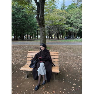 冬日序曲立领一粒扣牦牛绒羊毛大衣外套中长 定染乌木棕 isaro