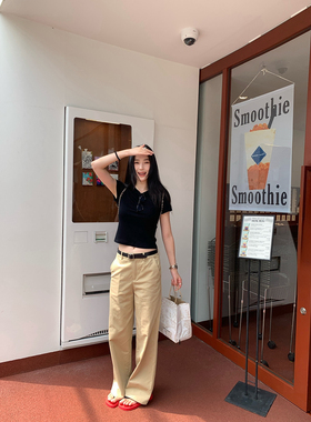 isaro uu 梨形天菜低腰卡其裤~轻松拥有好比例显瘦小直筒休闲裤