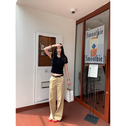 isaro uu 梨形天菜低腰卡其裤~轻松拥有好比例显瘦小直筒休闲裤