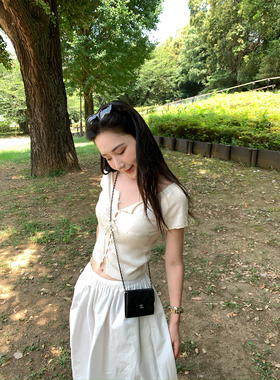 isaro uu 定制线vintage羊毛短袖~精致丝绒系带低圆领柔软短上衣