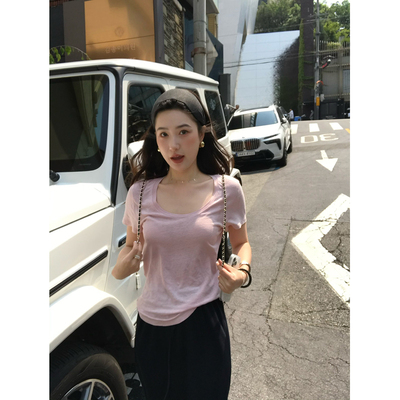 isaro uu 软软亲肤亚麻棉~松弛自在显瘦U领短袖T恤