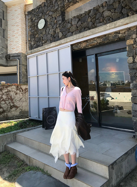 isaro uu 重工100莱赛尔垂感不规则裙~灵动裁片拼接蕾丝白半裙