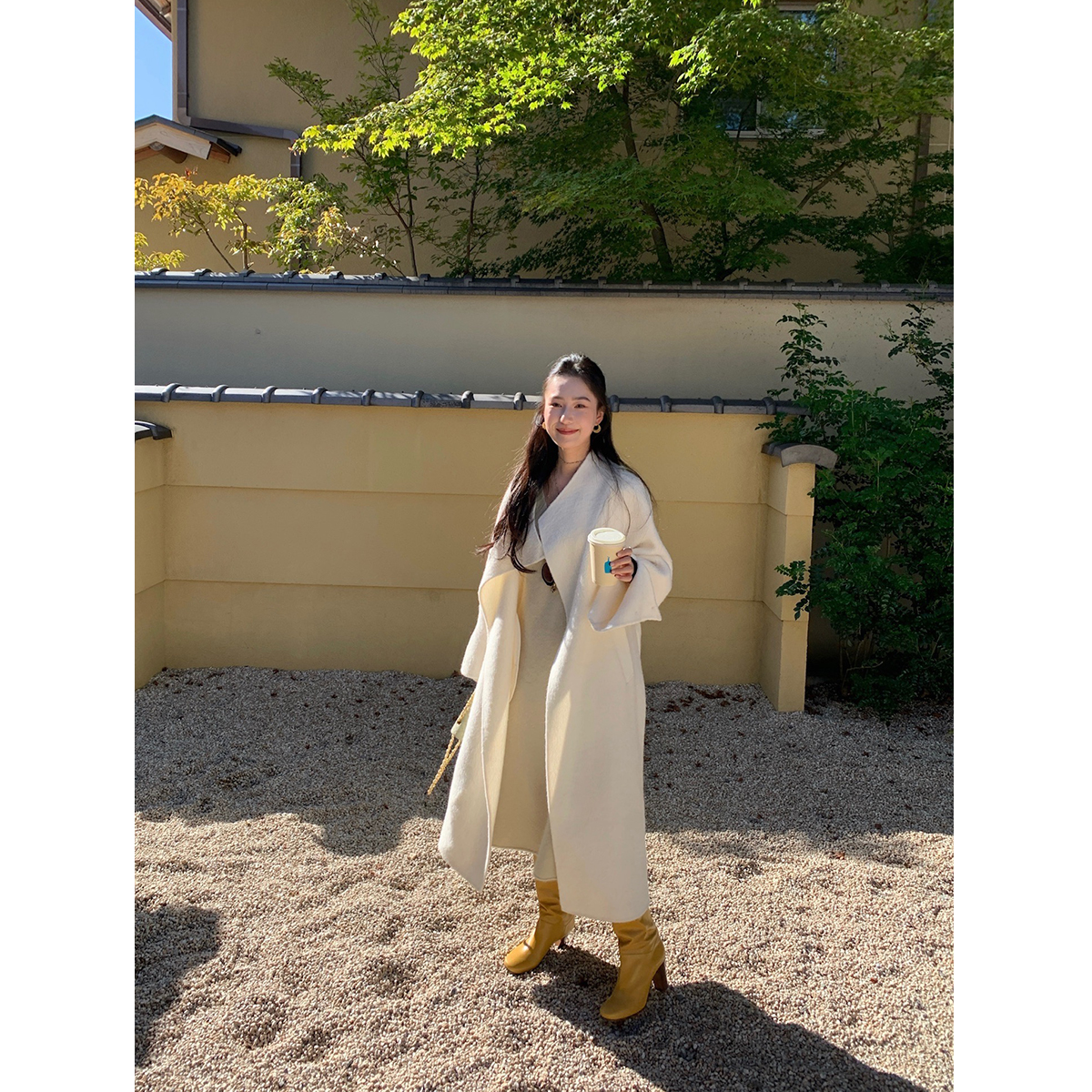 isaro uu 苏力羊毛大衣~慵懒感插肩袖一粒扣宽松廓形毛呢外套