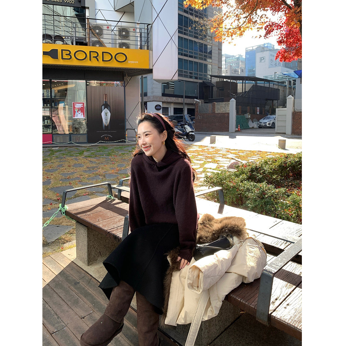 isaro uu 高品山羊绒羊毛混纺~row风连帽针织软糯套头毛衣