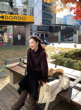 isaro uu 高品山羊绒羊毛混纺~row风连帽针织软糯套头毛衣