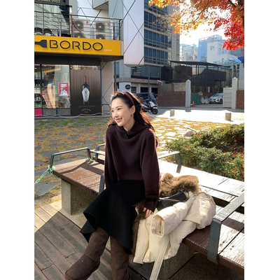 isaro uu 高品山羊绒羊毛混纺~row风连帽针织软糯套头毛衣