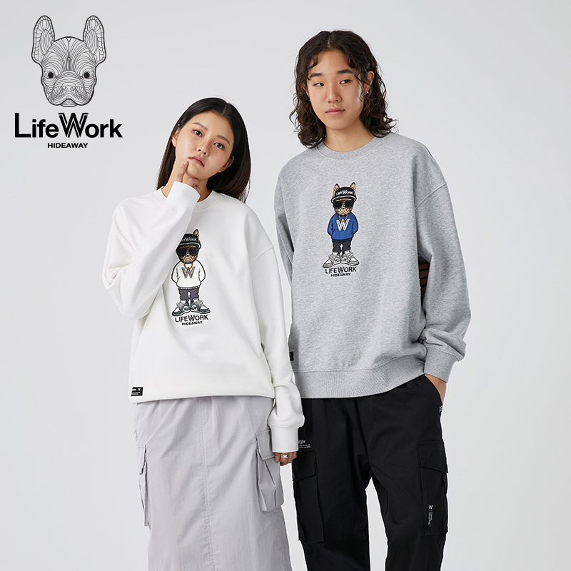 LifeWork2024春秋新款潮牌男女士卫衣宽松上衣中性卡通设计感圆领