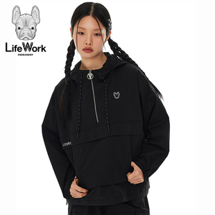 LifeWork春季 休闲户外运动法斗犬logo男女上衣 新款 连帽衫