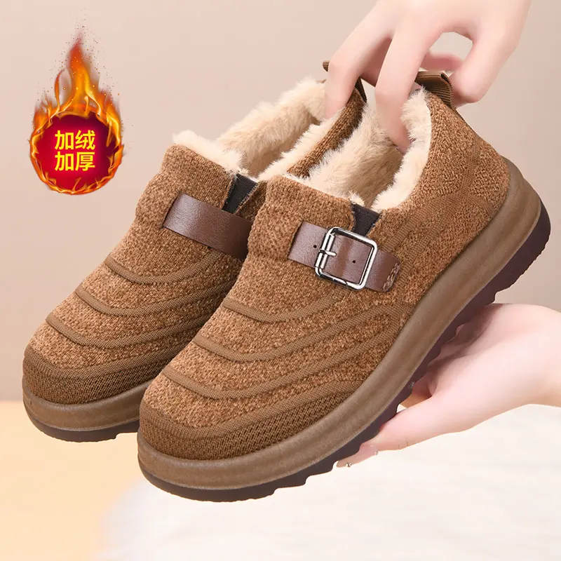 新款2025冬季加绒加厚保暖女士休闲棉鞋平底勃肯鞋新款老年人布鞋