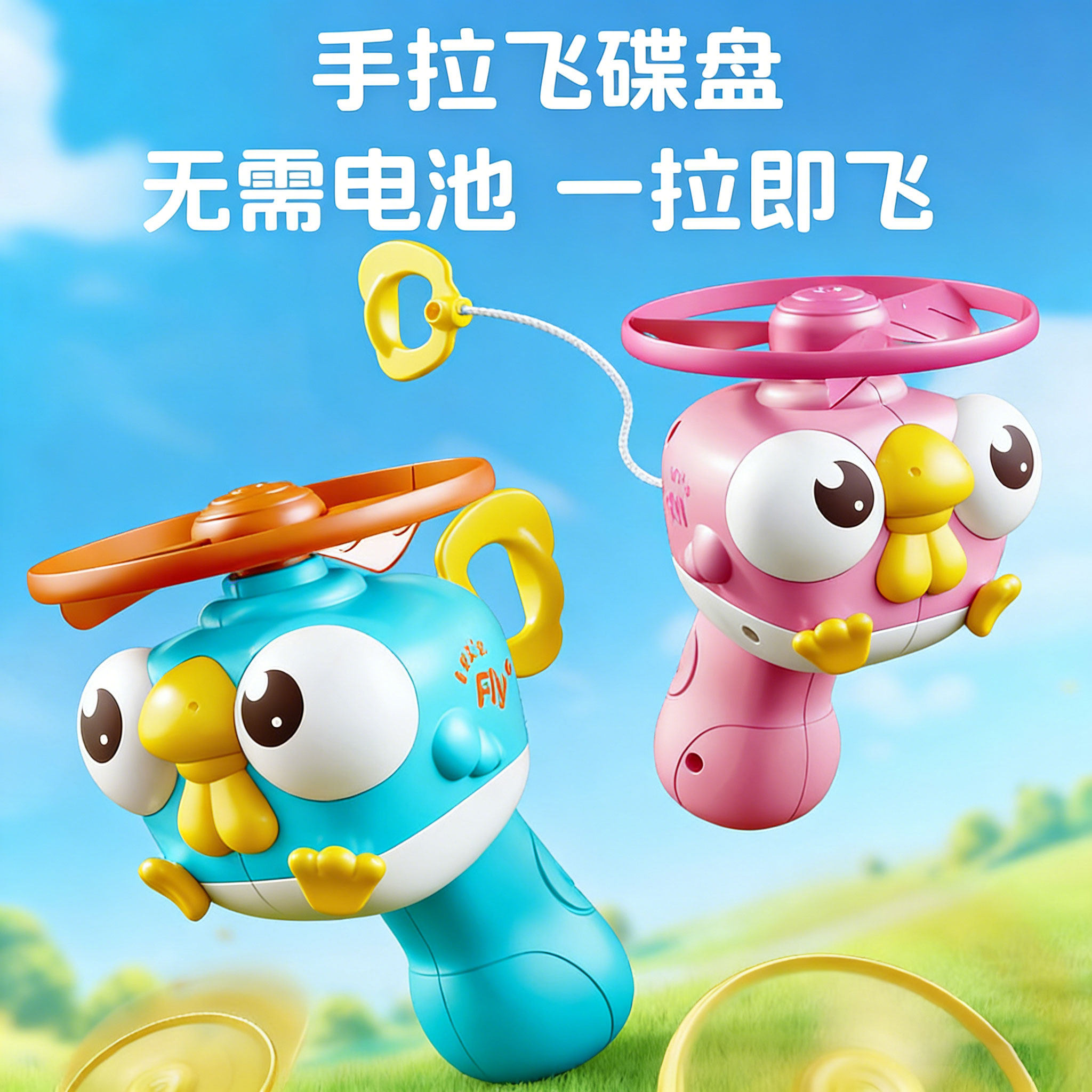 儿童手拉线竹蜻蜓飞碟户外玩具