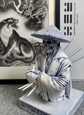 Neighborhood斗笠骷髅武士香炉NBHD日潮陶瓷家居装饰品摆件盘香熏