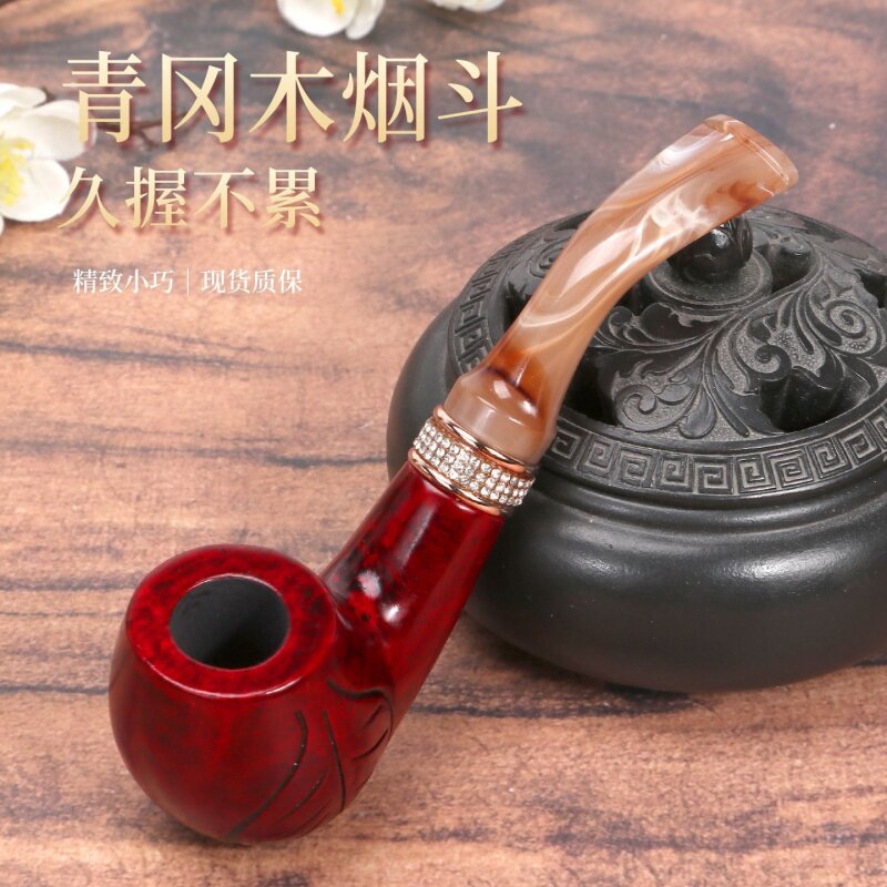 怀旧复古青冈木烟枪烟斗烟道可拆卸树脂咬嘴男士个性化便携款烟斗