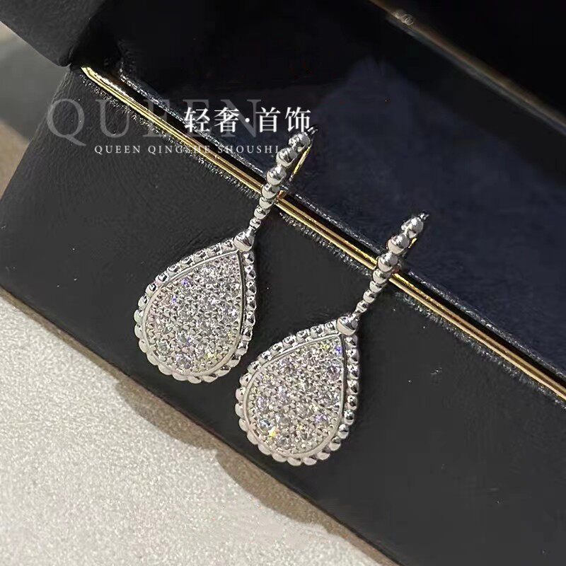 AU750白金水滴耳钩进口D色莫桑石简约满钻超闪椭圆形耳坠不掉色女