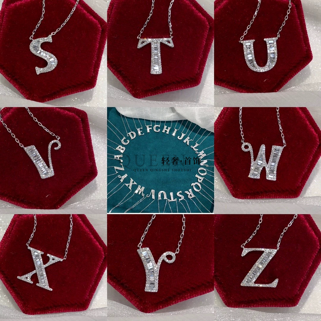 18K金进口D色莫桑石26个英文字母项链ins百搭妻子的旅行同款吊坠