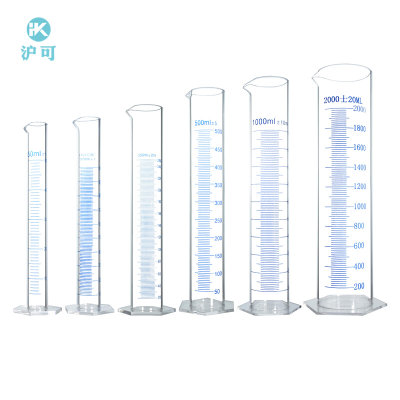 有机玻璃六角底座量筒10/25/50/100/250/500/1000/2000ml刻度清晰