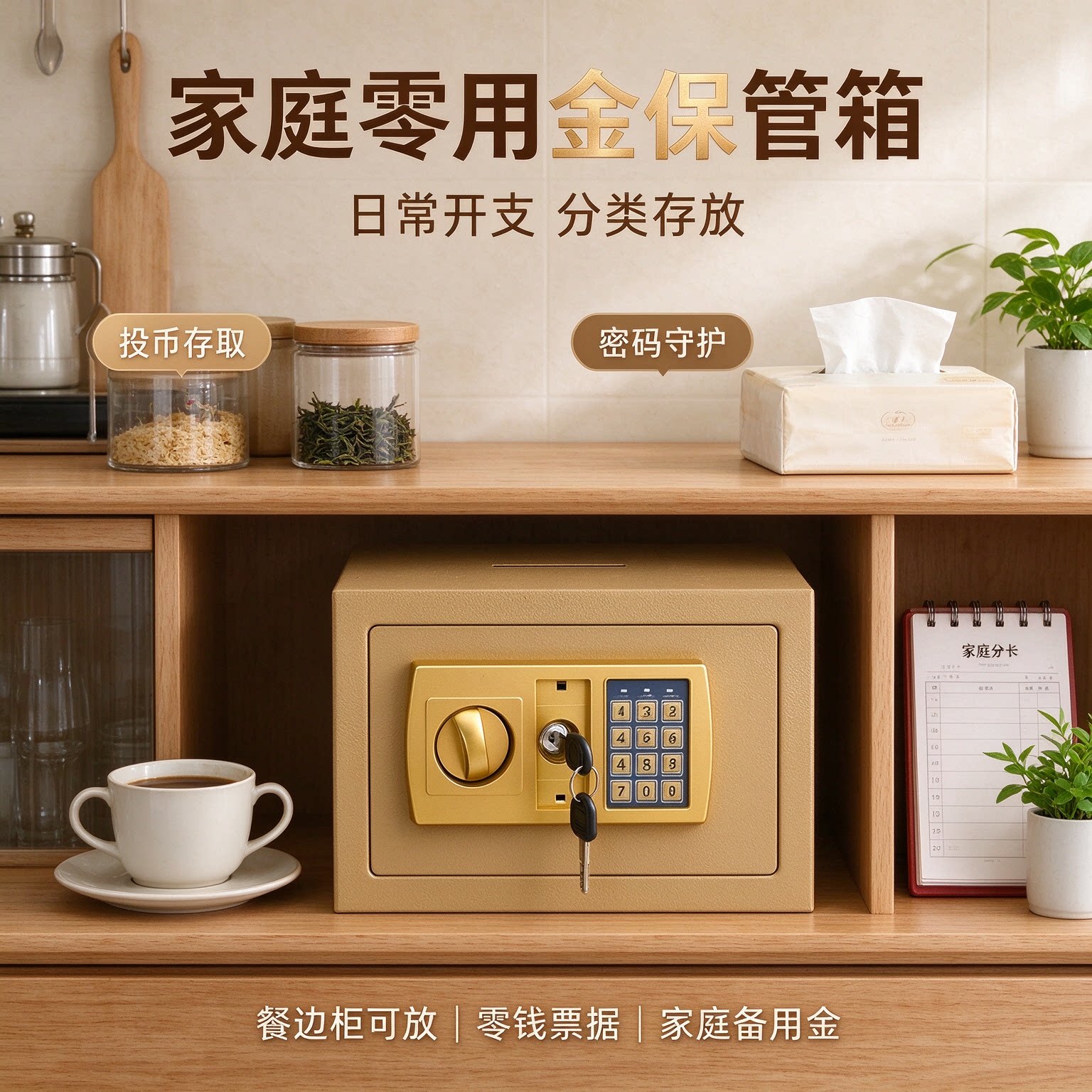 迷你投币式防盗保管箱家用保险柜收纳压岁钱私房钱票据小型保险箱