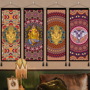 东南亚风印度泰式禅意大象软装布艺挂画餐厅招财壁画卧室装饰挂毯