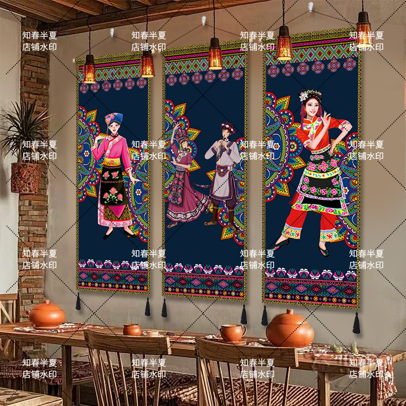 羌族民族风布艺挂画民宿酒店客栈室内装饰挂毯卧室走廊墙壁背景布图片