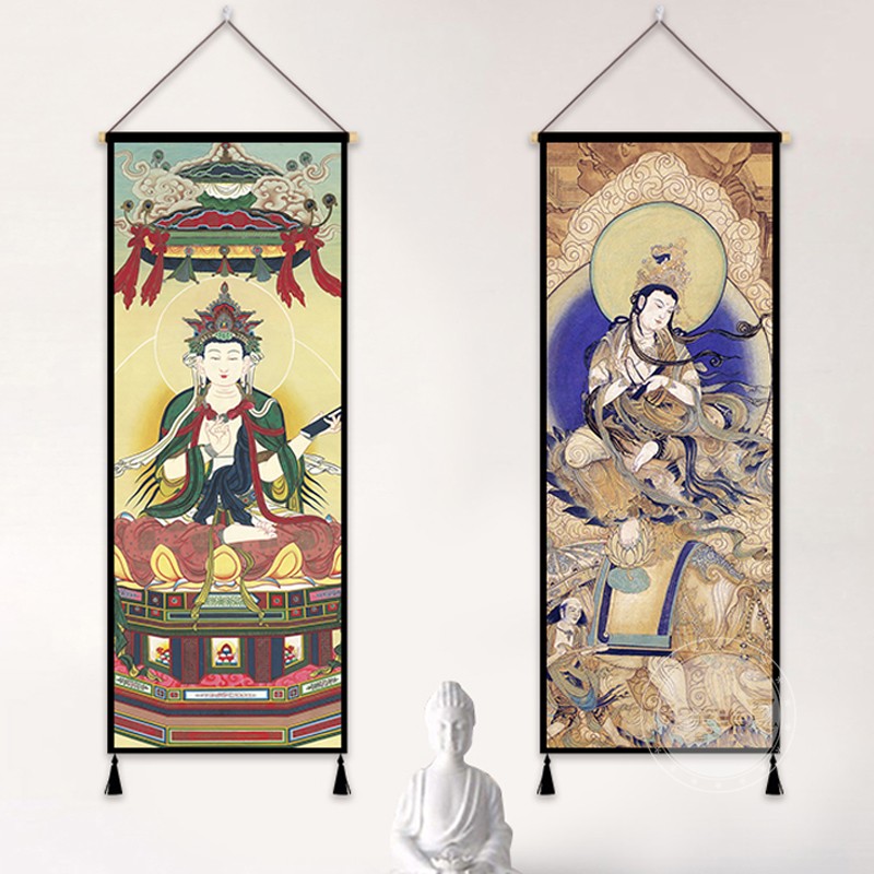 唐卡佛像挂布墙布背景布茶室客厅玄关布艺挂毯墙面装饰挂画定制图片