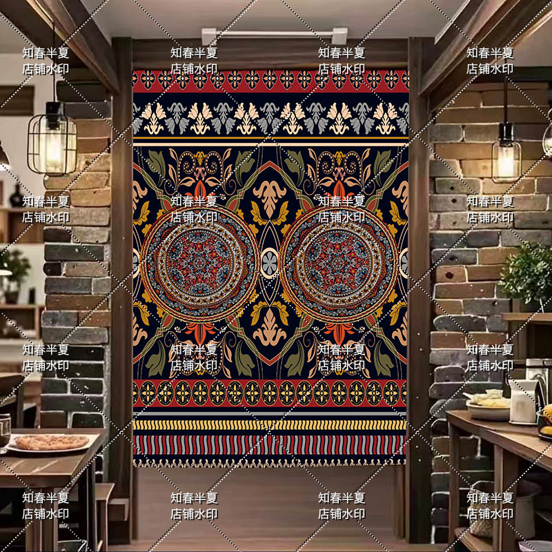 民谣民族风民宿长帘布帘多彩花纹布艺门帘房门装饰免打孔隔断帘