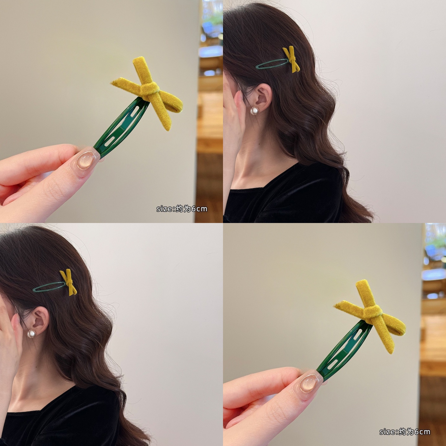 麦致丝绒蝴蝶结bb夹女秋冬一字夹