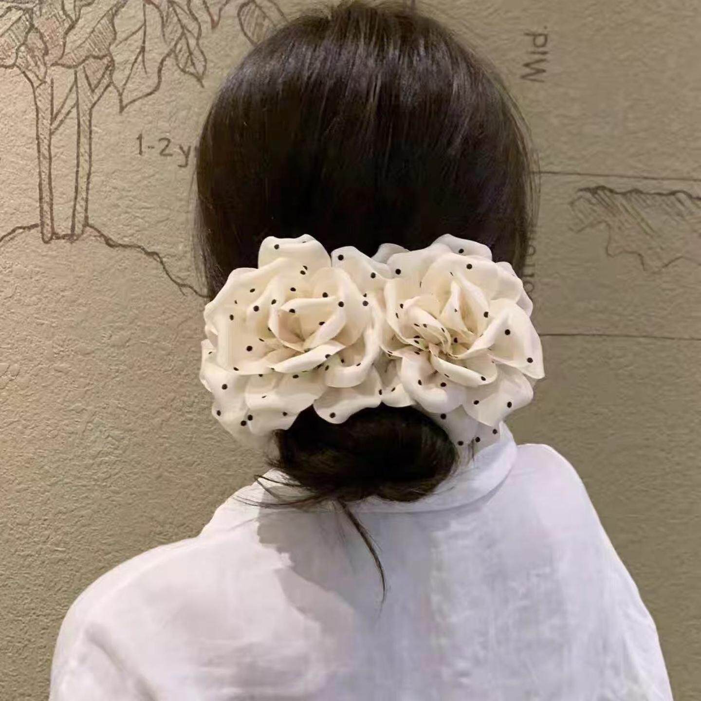 秋冬新款玫瑰波点花朵香蕉夹竖夹