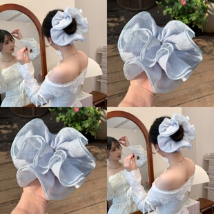 云淡天空蓝~麦致超大号褶皱大肠发圈高级感头花丸子头绳旅行发饰