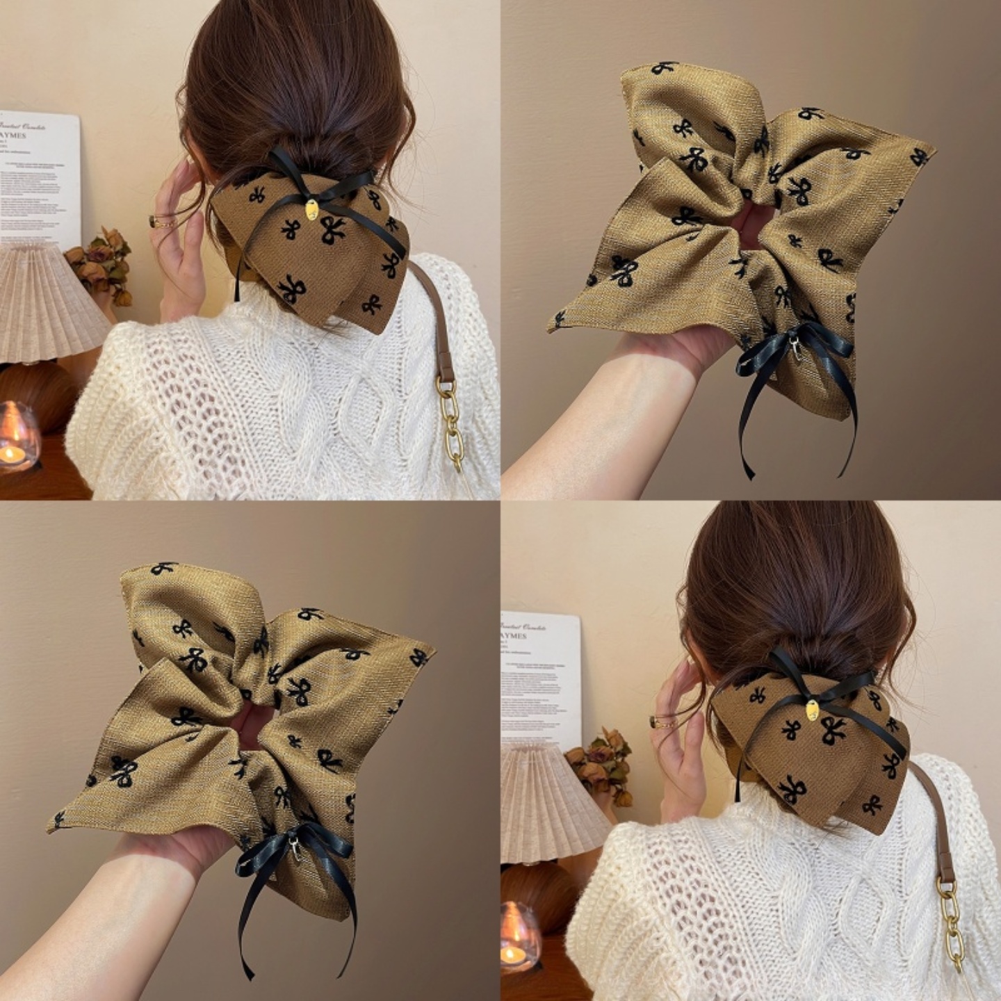 甜美蝴蝶结方巾头绳女2025新款