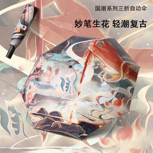 魔小宅24骨复古折叠雨伞男女晴雨两用黑胶防晒遮阳全自动太阳伞双